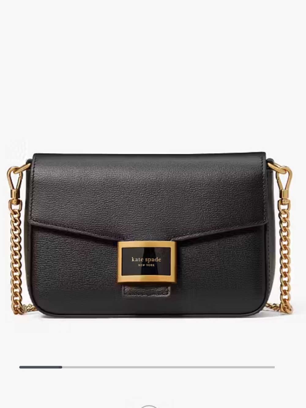 kate spade “Katy” Black Leather Crossbody with Gold Chain Detail
